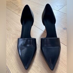 Vince Black Leather D’Orsay Pointed Toe Kitten Heels